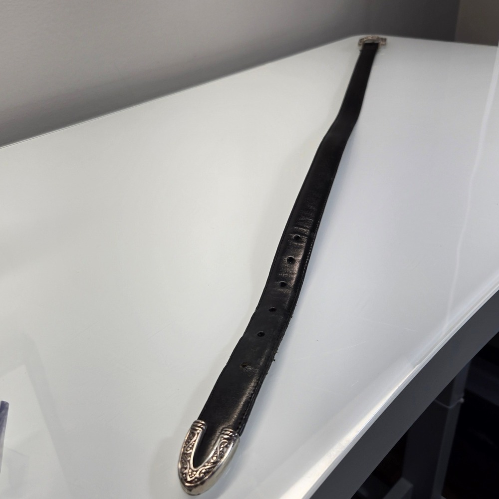 Vintage Y2K Brighton Leather Belt Medium 30 Black Silver Western Boho Filigree - Picture 4 of 10